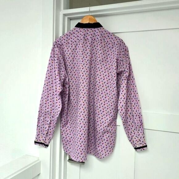 Etro Italy Velvet Collar Performance Relaxed Dress Shirt in Purple Polka Dot - Picture 4 of 11